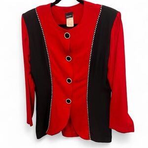 Vintage 1980s Leger blazer, red and black with piping size large, USA made
